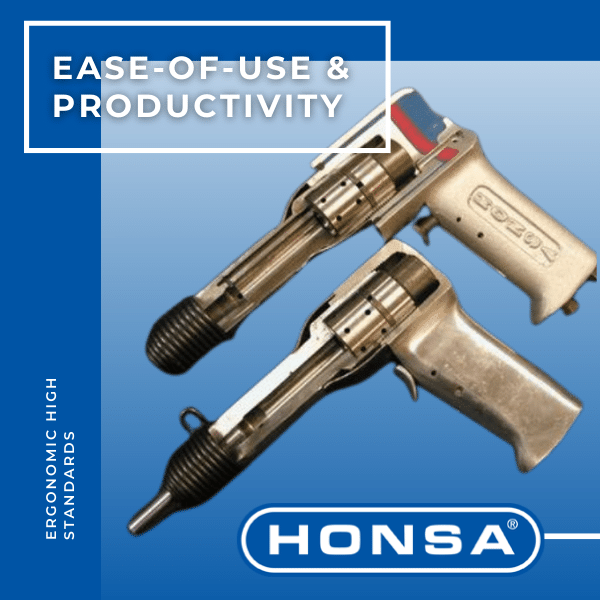 Image of a Honsa Aerospace air hammer with urethane protection next to a air hammer without the protection. 