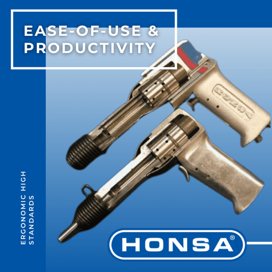 Image of a Honsa Aerospace air hammer with urethane protection next to a air hammer without the protection. 
